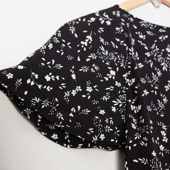 Joie Orita Midi Dress Size 2 Caviar Black White Floral Asymmetric Ruffles $348 - Picture 8 of 16